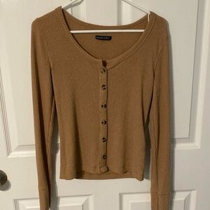 Abercrombie & Fitch Button Up Long-sleeve Top Size M Beige Tan
